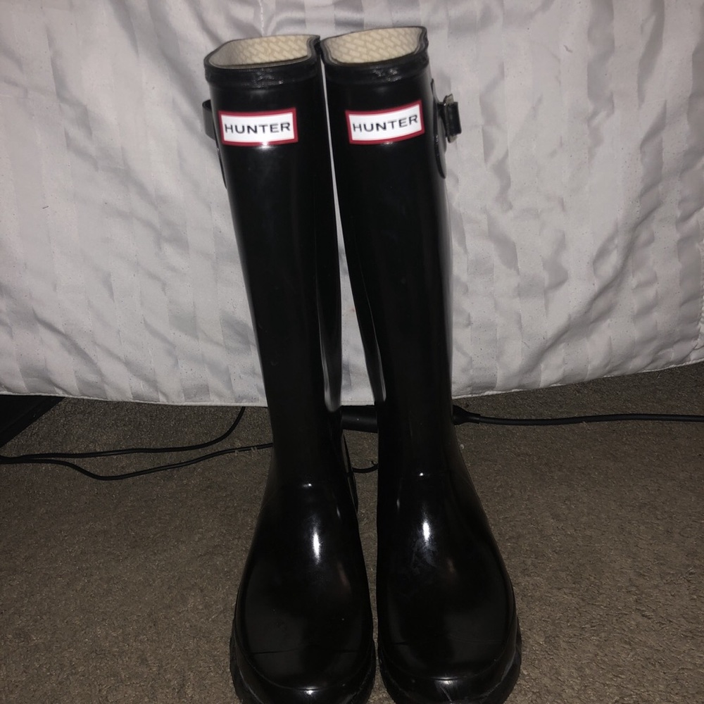 Hunter Huntress Gloss black wide calf wellies